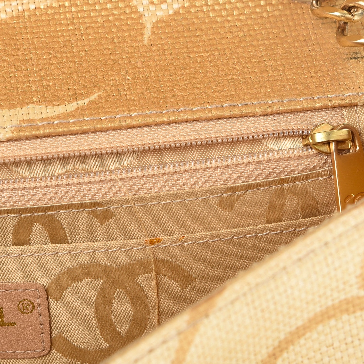 Chanel Woven Straw Camellia Print Medium Single Flap Gold 8 of 8