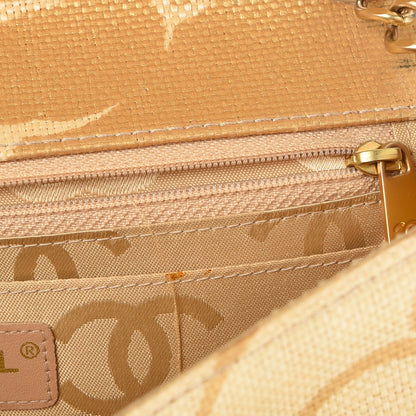 Chanel Woven Straw Camellia Print Medium Single Flap Gold 8 of 8