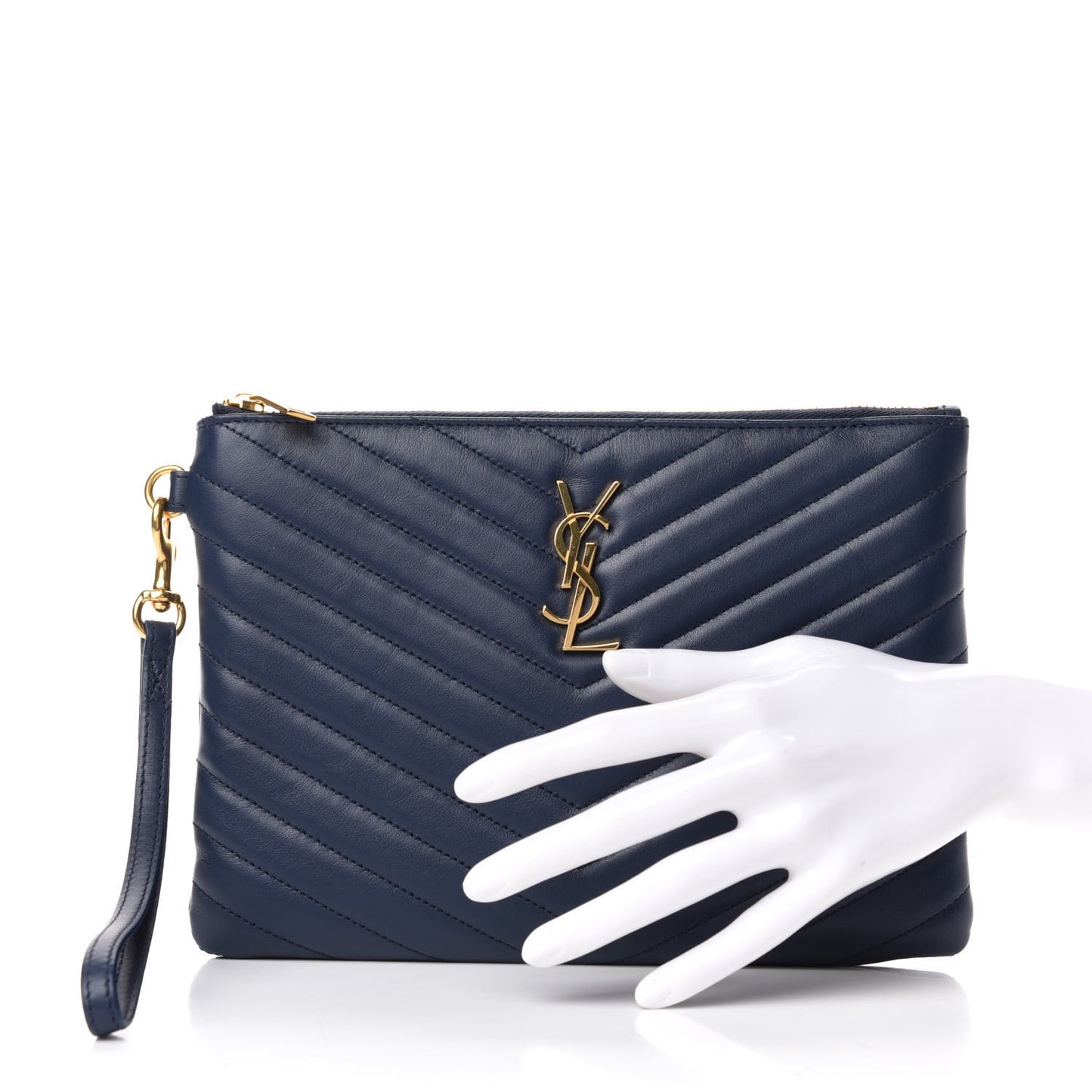 Calfskin Matelasse Chevron Monogram A5 Wristlet Deep Marine
