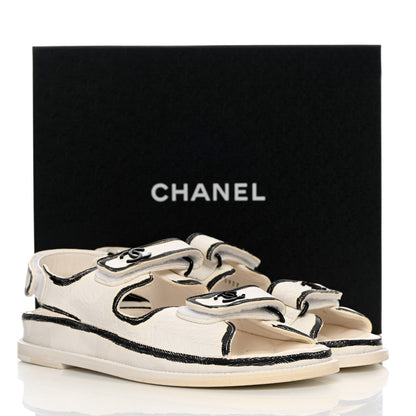 Chanel Printed Calfskin Velcro Dad Sandals 39.5 White Black 14 of 14
