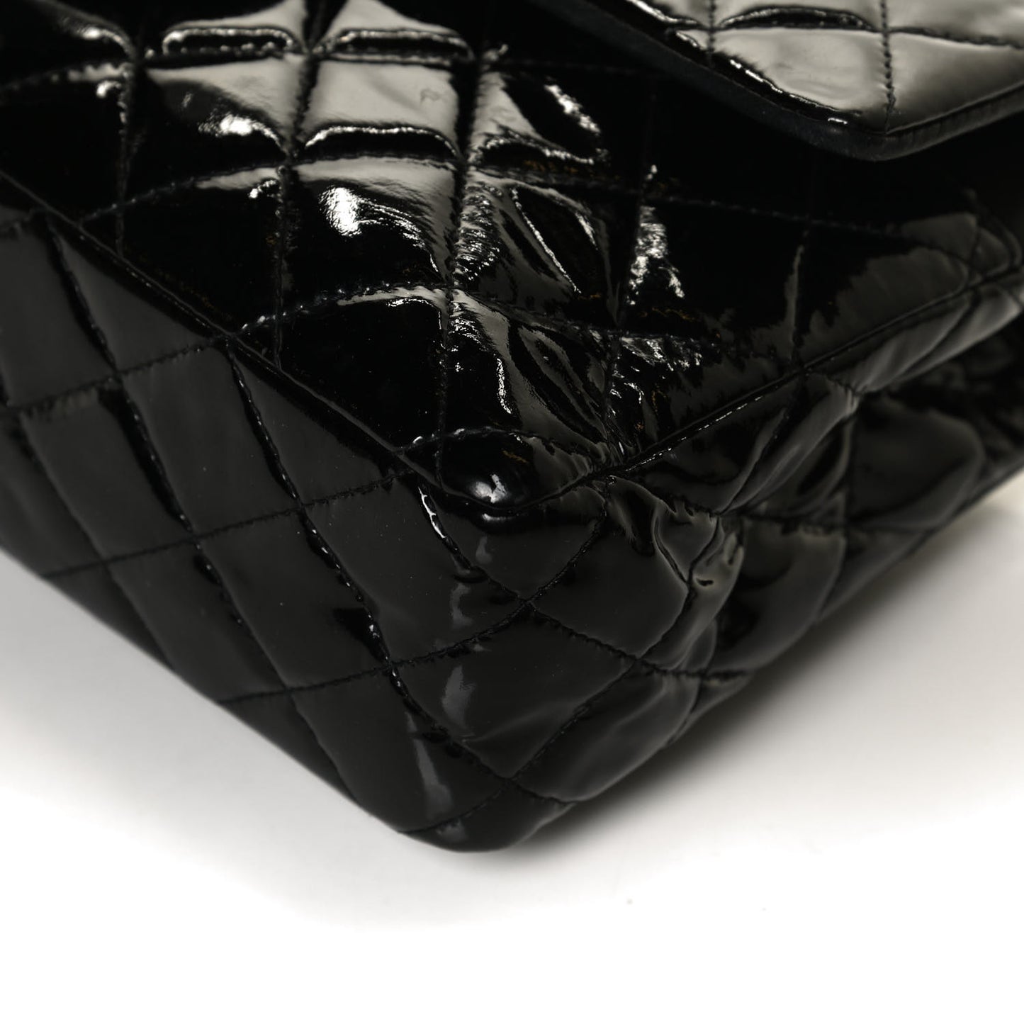Patent Quilted Medium Double Flap Black
