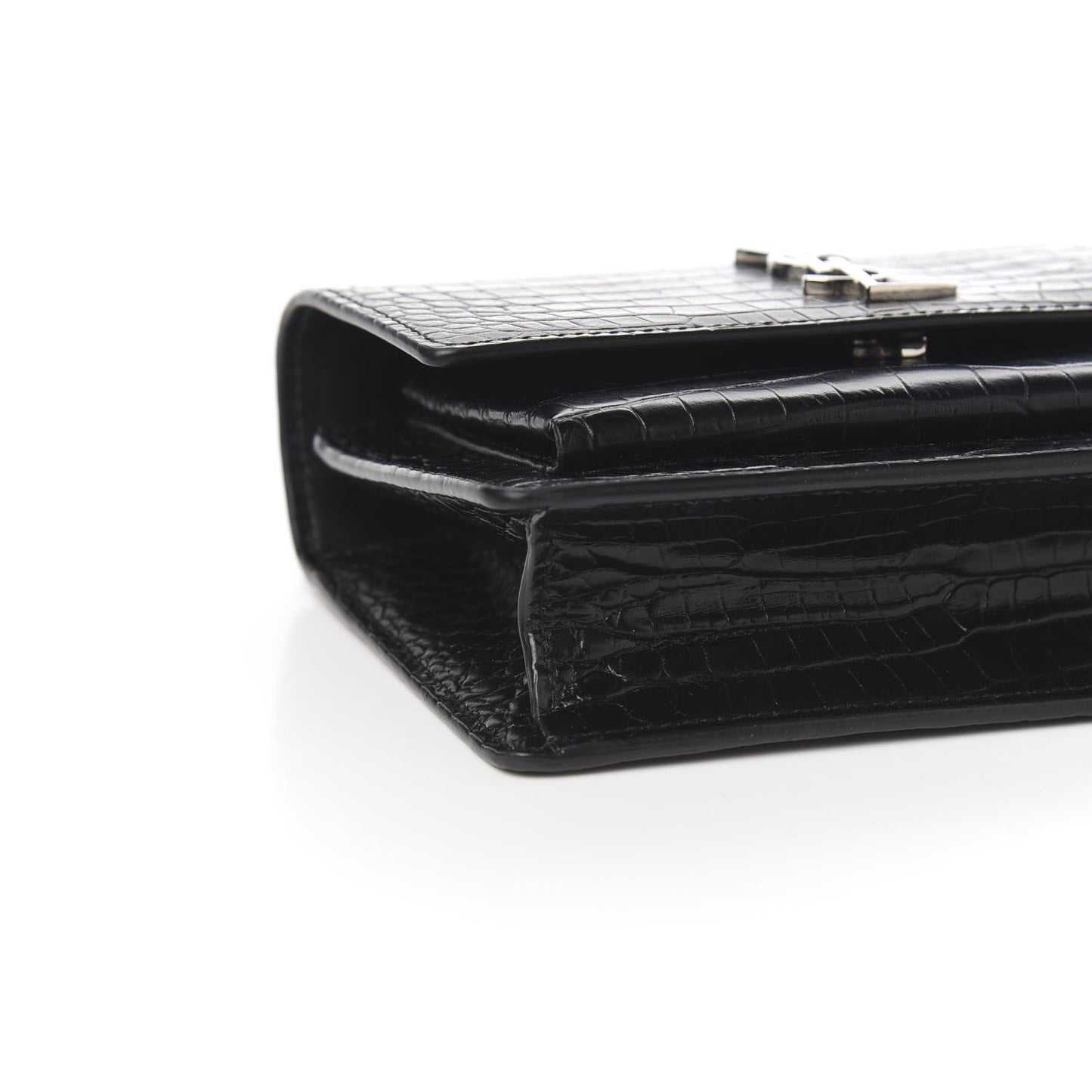 Calfskin Crocodile Embossed Monogram Sunset Chain Wallet Black