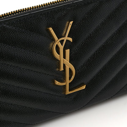 Saint Laurent Grain De Poudre Matelasse Chevron Monogram Zip Around Wallet Black 7 of 9