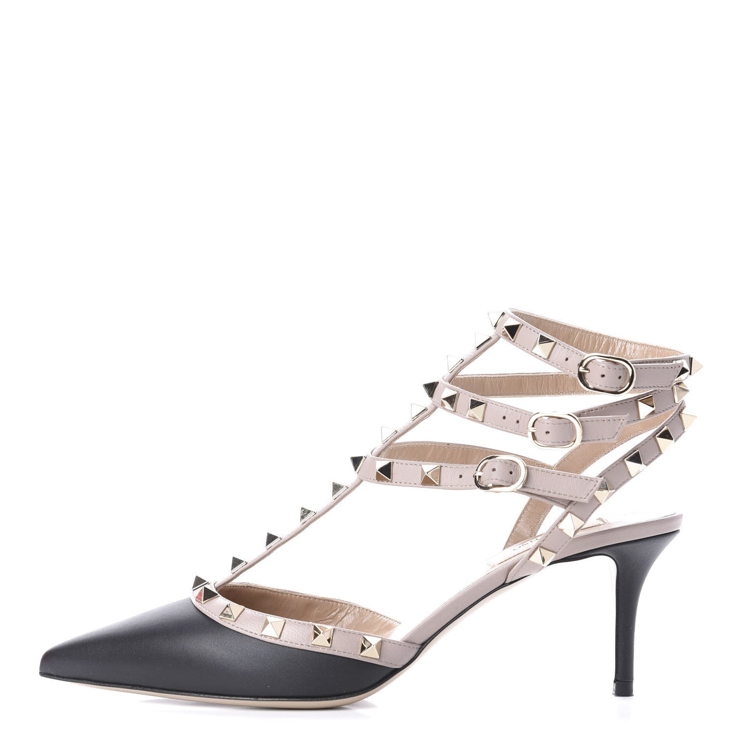Calfskin Nappa Rockstud Ankle Strap 65mm Pumps 40 Black Poudre