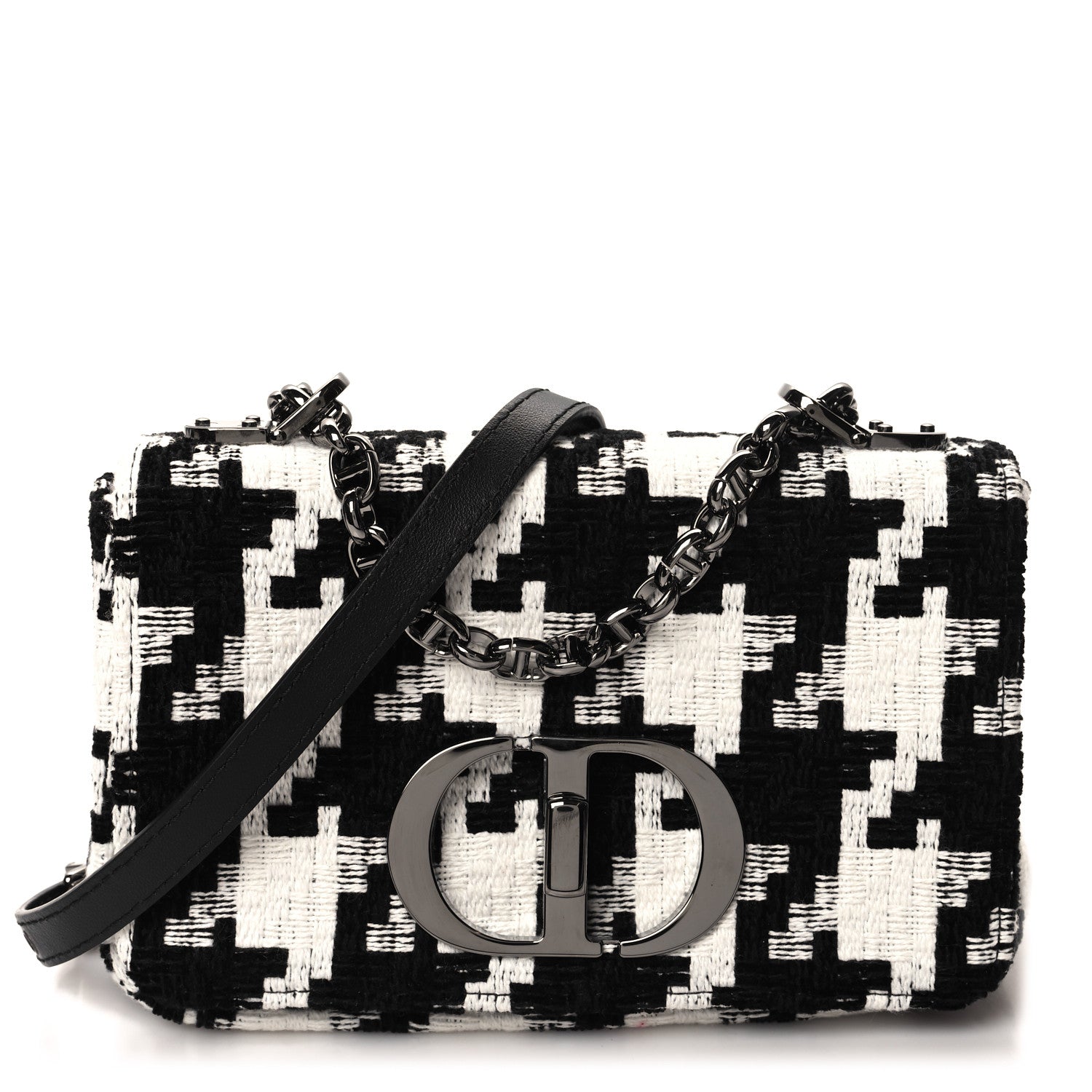 Christian Dior Tweed Macro Houndstooth Small Caro Bag Black White 1 of 11