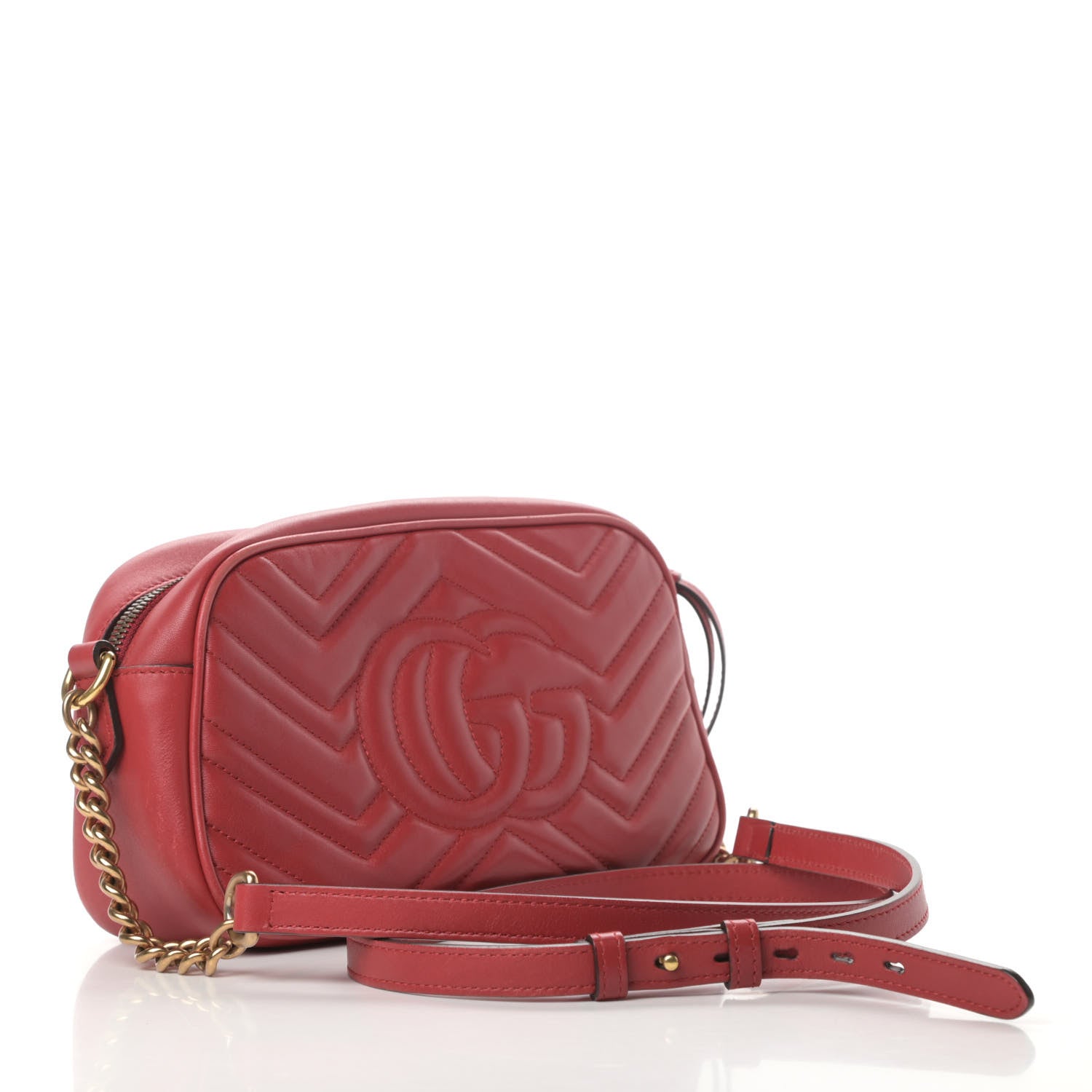 Gucci Calfskin Matelasse Small GG Marmont Chain Shoulder Bag Hibiscus Red 3 of 16
