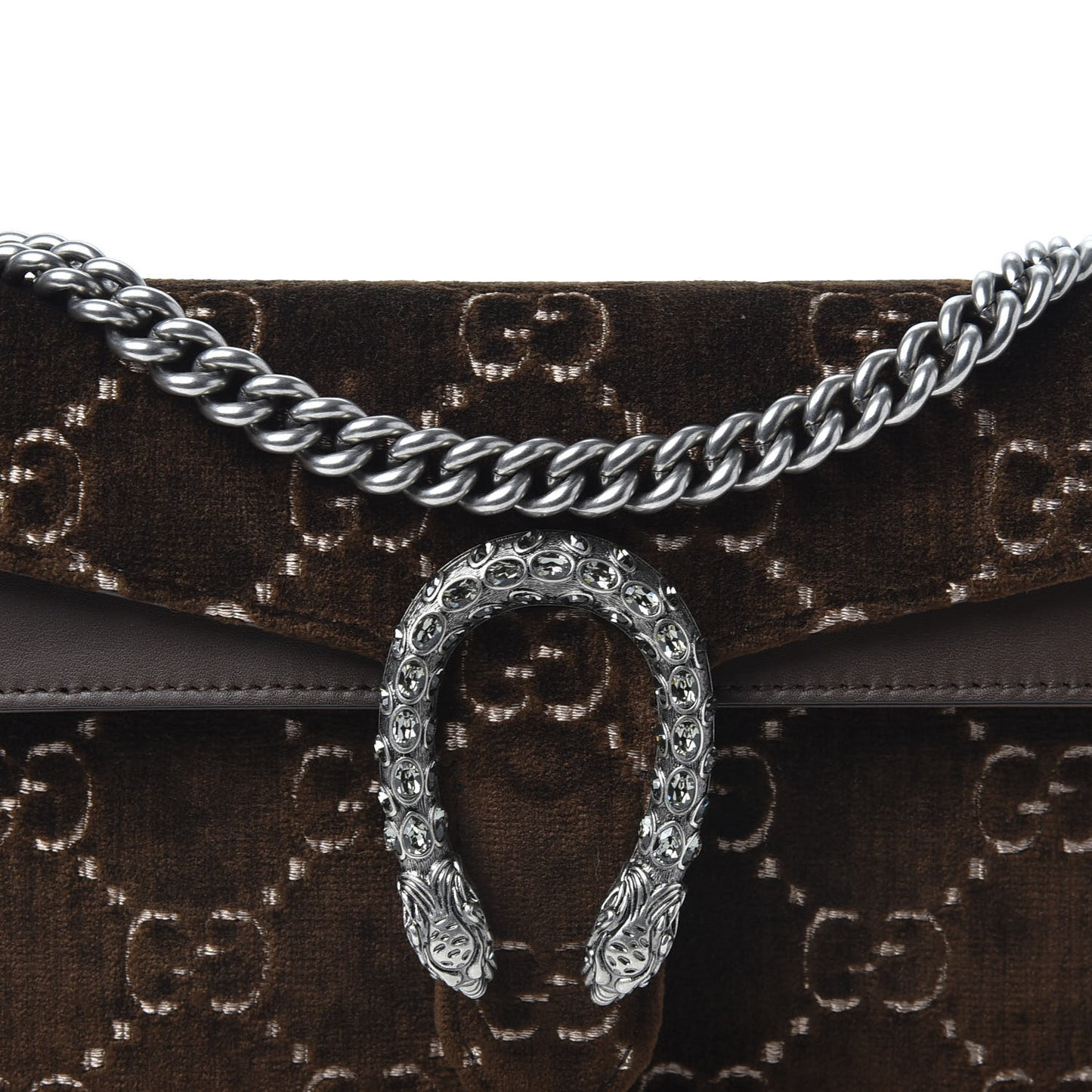 Velvet Moon Calfskin Crystal GG Monogram Small Dionysus Shoulder Bag Brown Vintage Cocoa Black Diamond