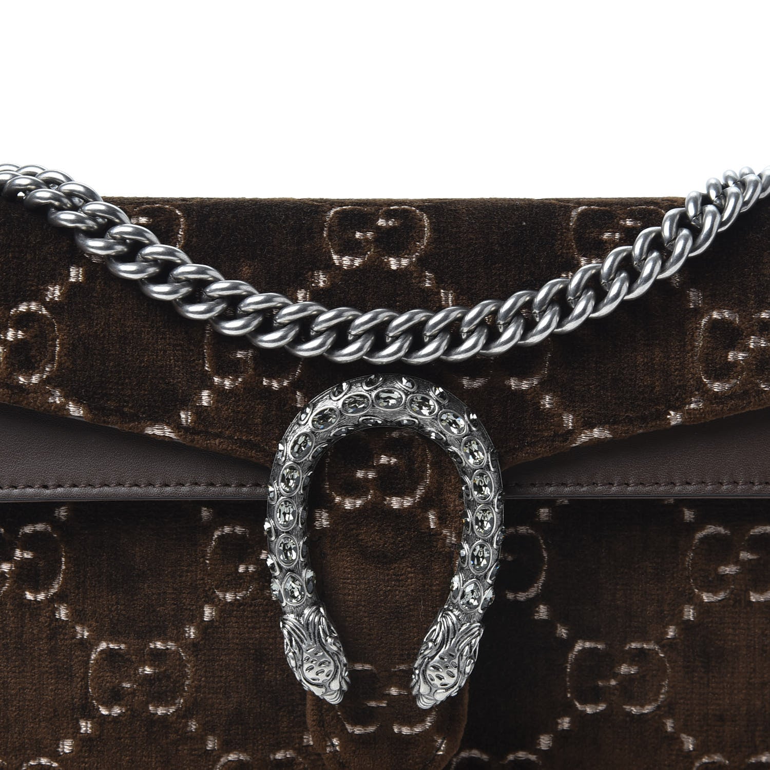 Gucci Velvet Moon Calfskin Crystal GG Monogram Small Dionysus Shoulder Bag Brown Vintage Cocoa Black Diamond 9 of 9