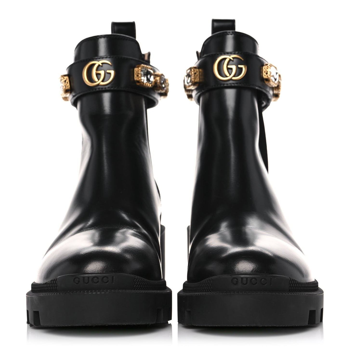 Calfskin Crystal GG Trip Chelsea Ankle Boots 38 Black