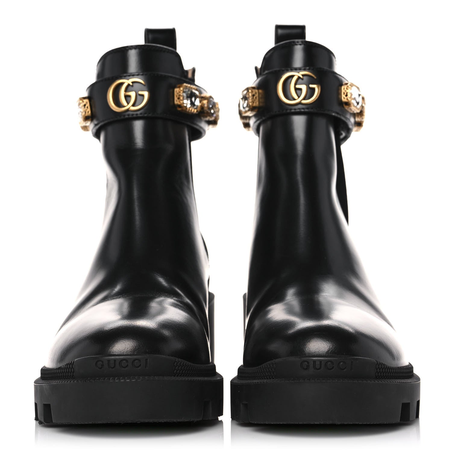 Gucci Calfskin Crystal GG Trip Chelsea Ankle Boots 38 Black 2 of 10