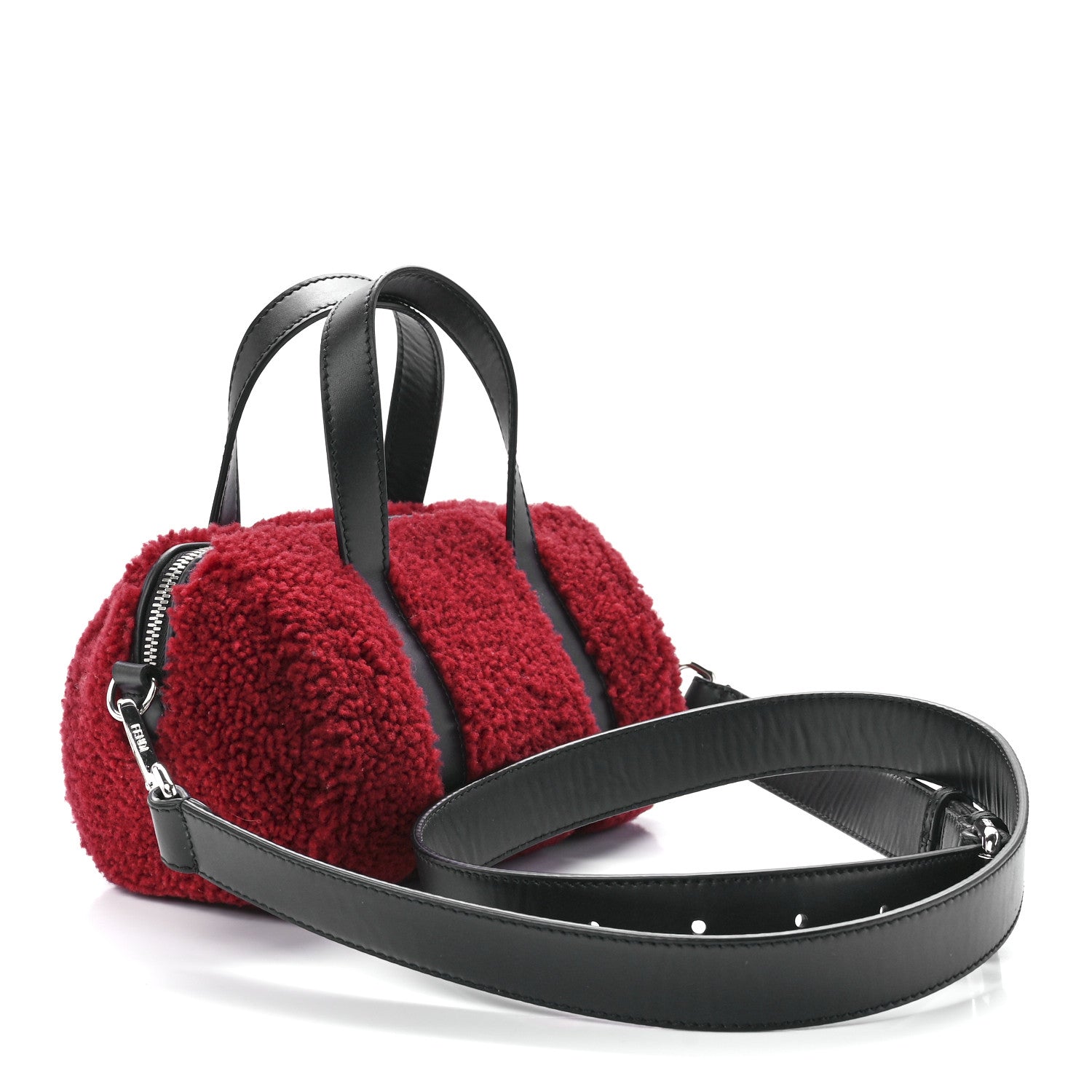 Fendi Sheepskin Vitello Mini O'Lock Bowling Bag Burgundy Black 3 of 11
