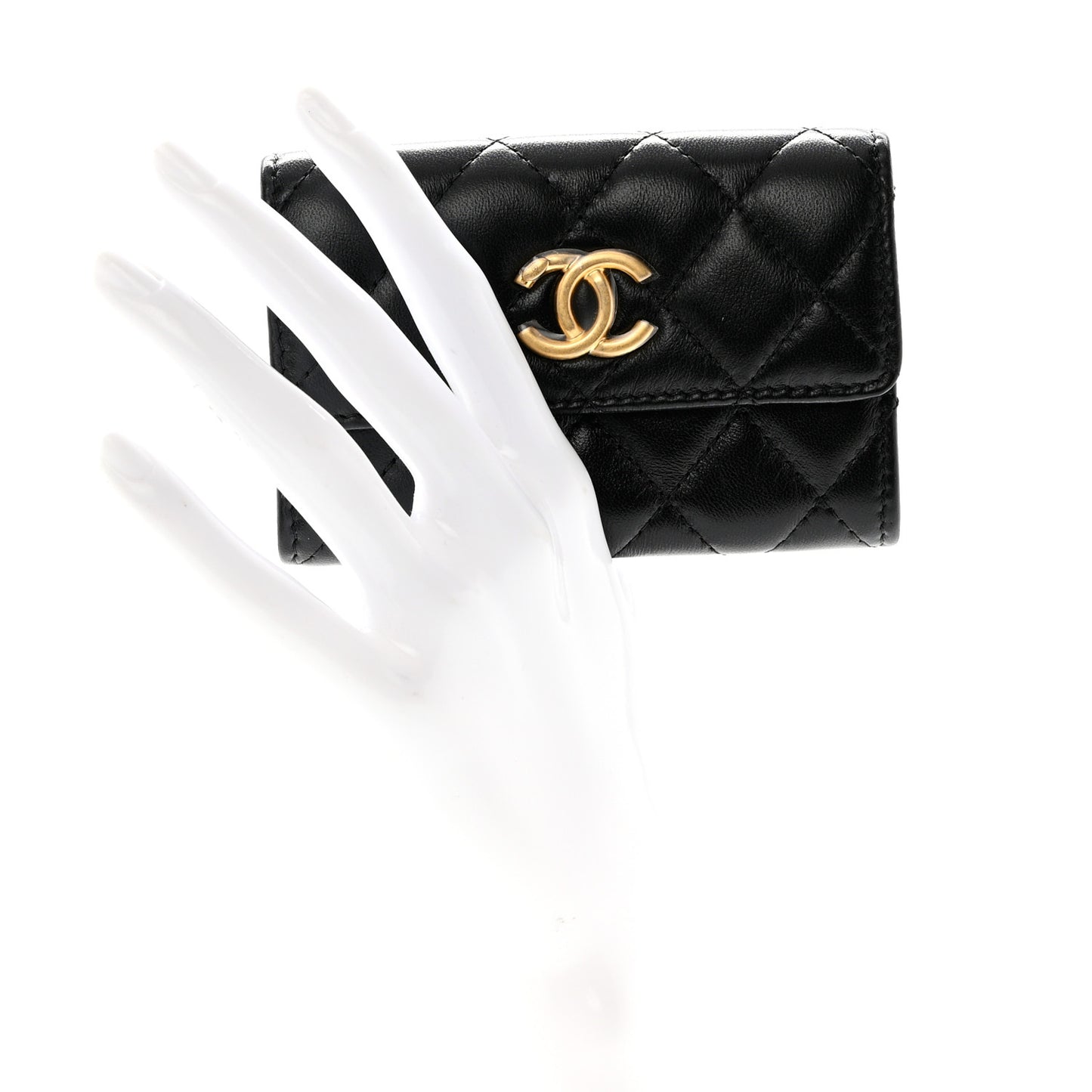 Lambskin Quilted Flap Card Holder Black