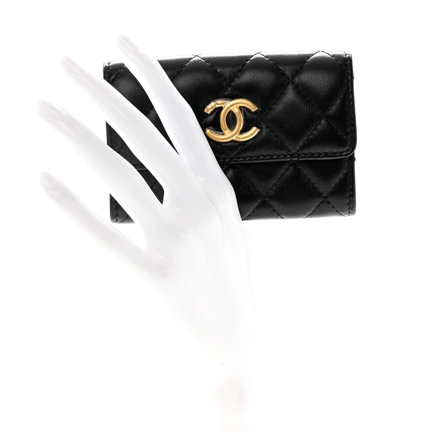 Chanel Lambskin Quilted Flap Card Holder Black 2 of 9