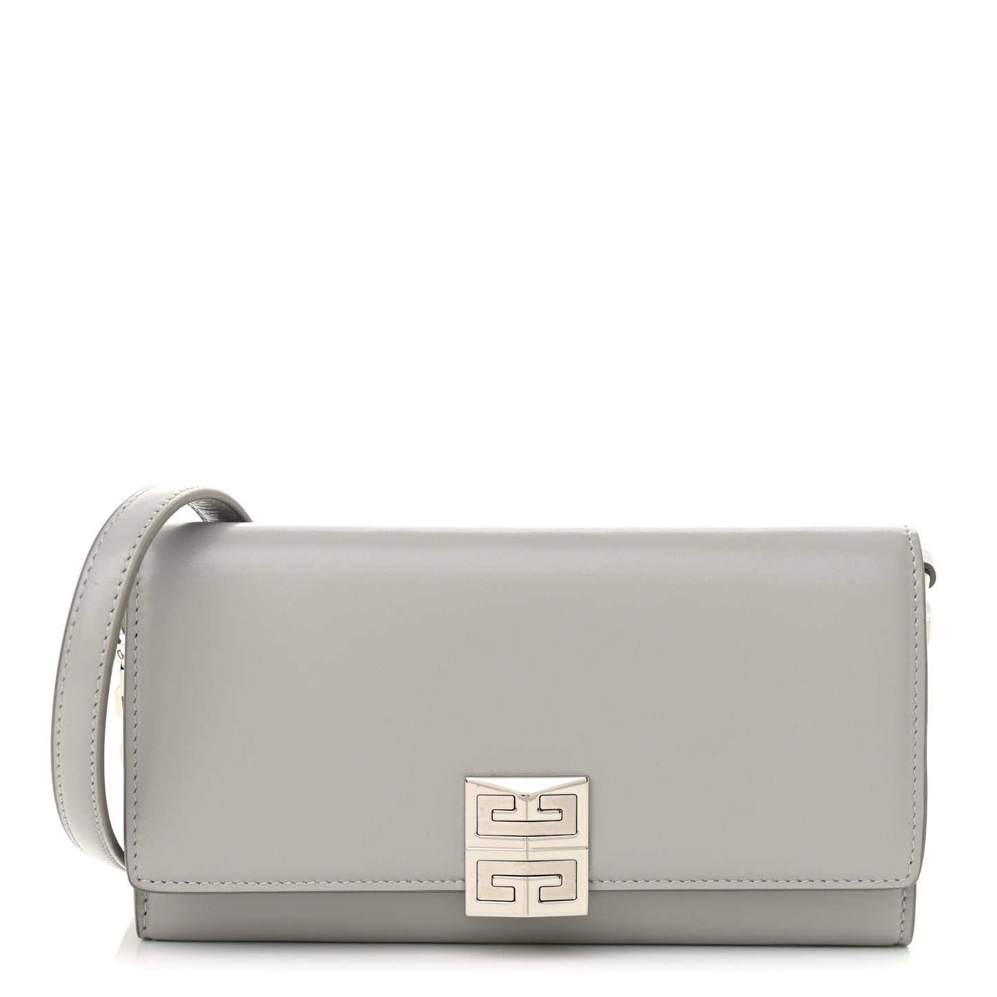 Calfskin 4G Wallet on Chain Cloud Grey