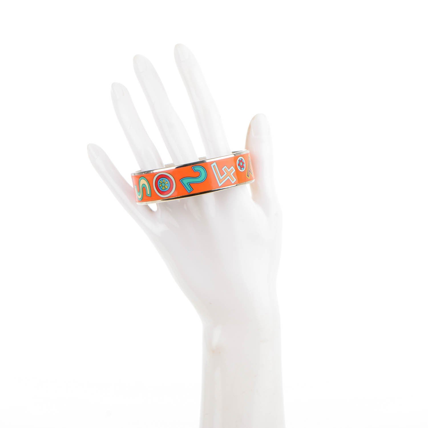 Hermes Enamel Printed Wide Tohu Bohu Bracelet 70 Orange 2 of 5