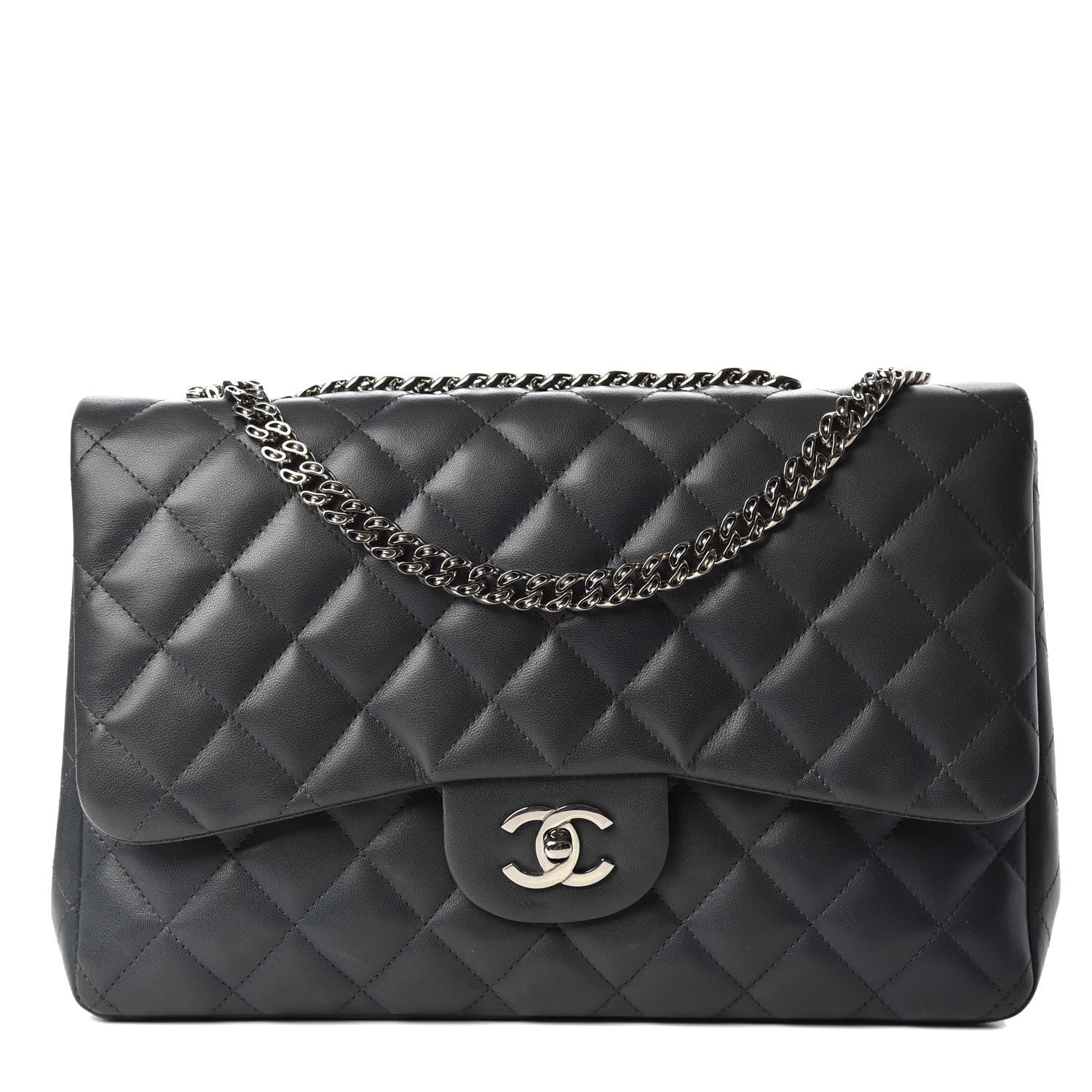 Chanel Lambskin Quilted Jumbo Single Bijoux Chain Flap Gris Fonce 1 of 11