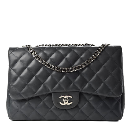 Chanel Lambskin Quilted Jumbo Single Bijoux Chain Flap Gris Fonce 1 of 11