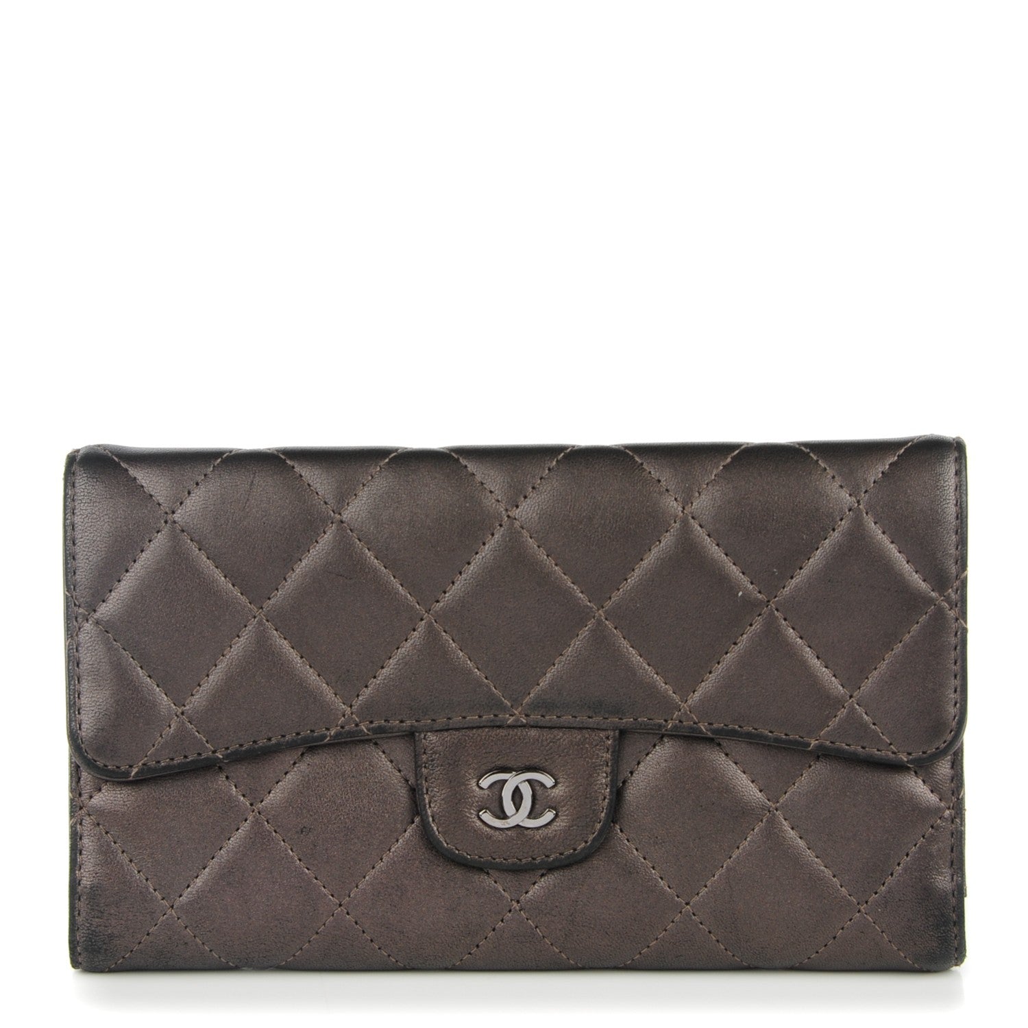 Chanel Metallic Lambskin Quilted Large Flap Wallet Bronze 1 of 8