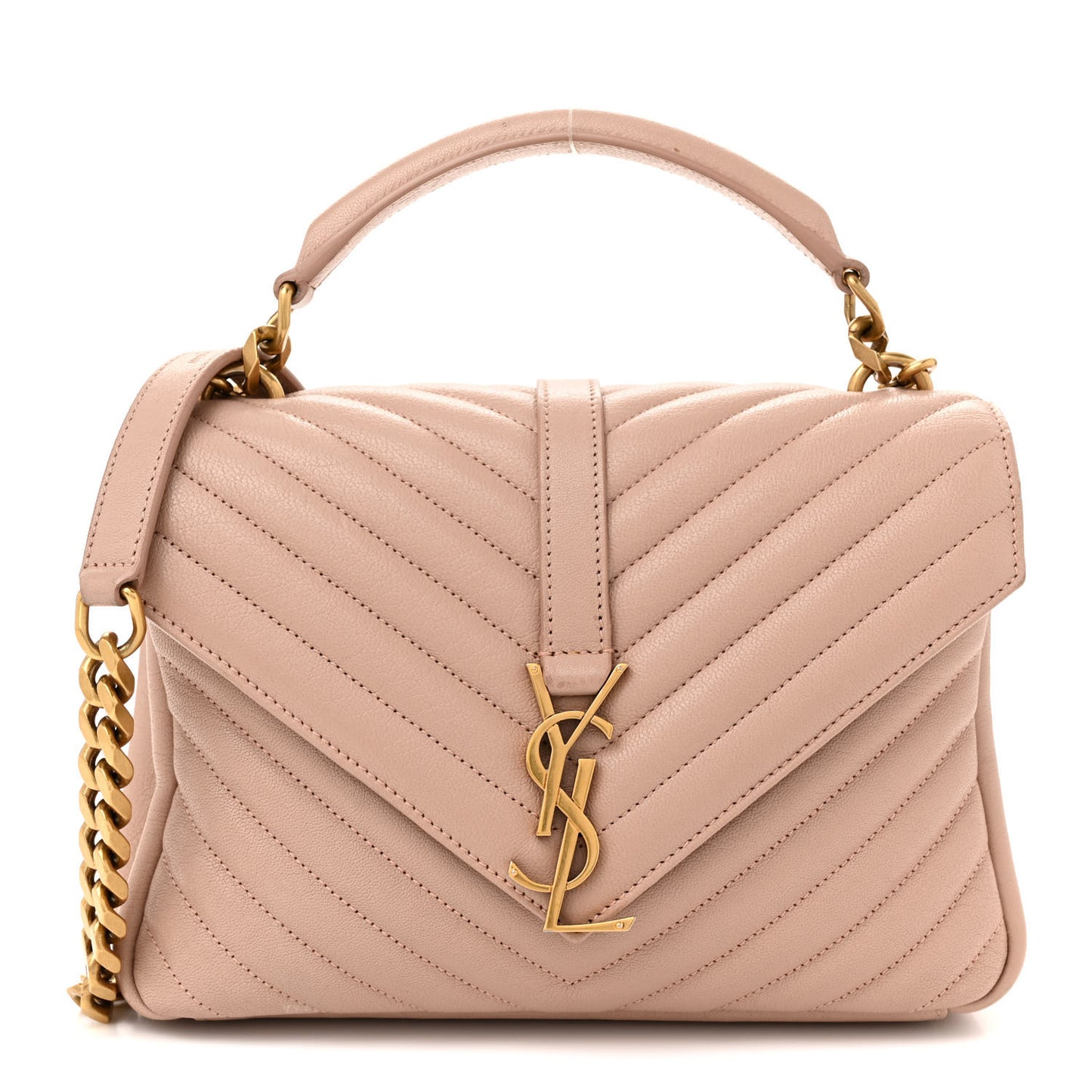 Sheepskin Matelasse Chevron Monogram Medium College Bag Rose Poudre