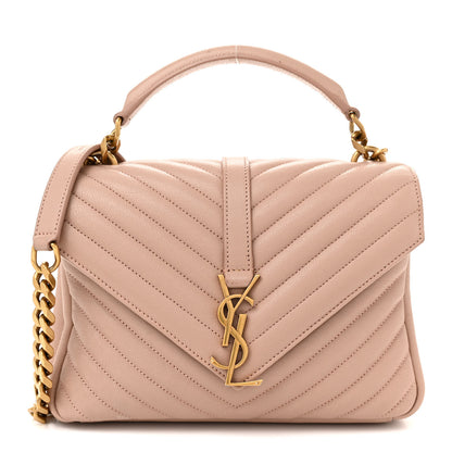 Saint Laurent Sheepskin Matelasse Chevron Monogram Medium College Bag Rose Poudre 1 of 17