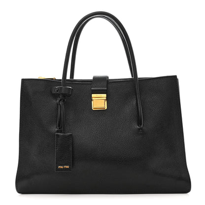 Miu Miu Goatskin Madras Tote Black 1 of 18