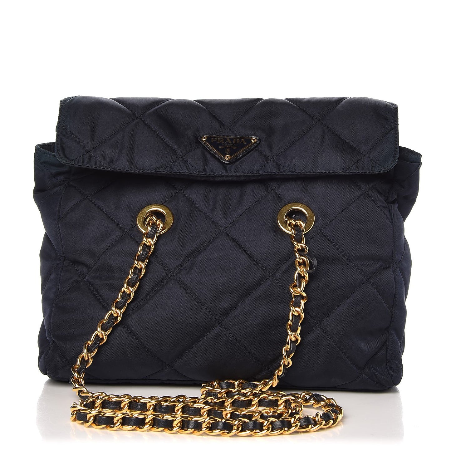 Nylon Tessuto Impuntu Quilted Flap Shoulder Bag Navy