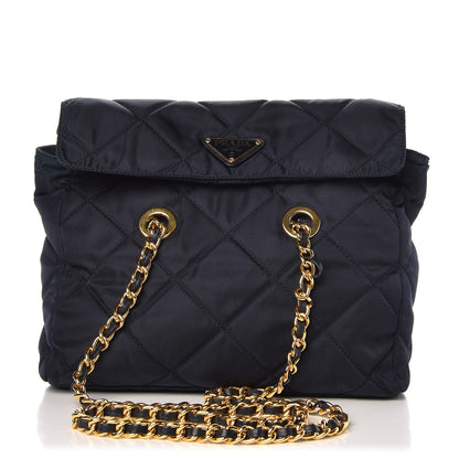 Prada Nylon Tessuto Impuntu Quilted Flap Shoulder Bag Navy 1 of 9