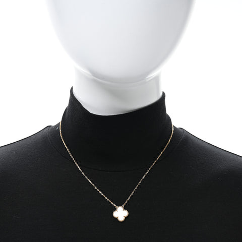 18K Yellow Gold Mother of Pearl Vintage Alhambra Pendant Necklace