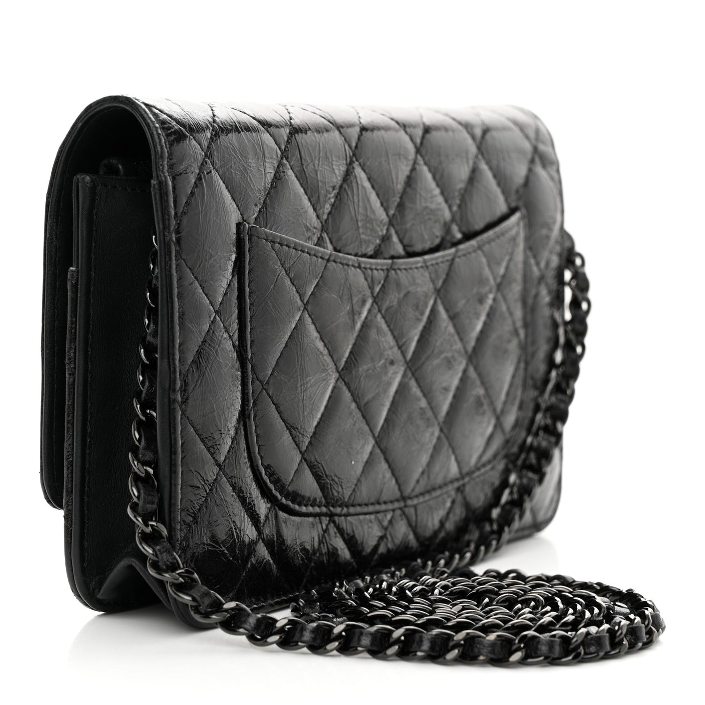 Glazed Aged Calfskin Reissue Wallet On Chain WOC Black