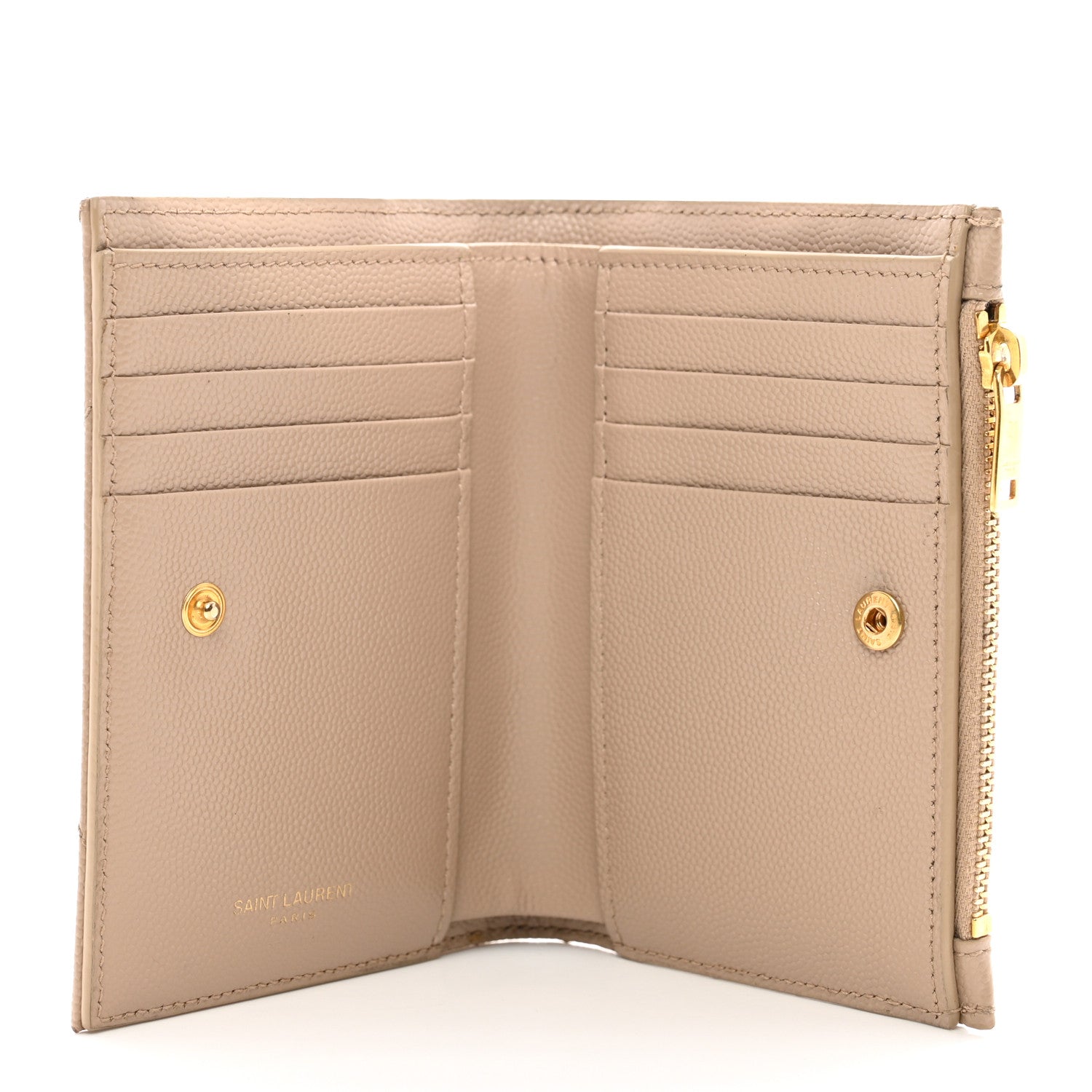 Saint Laurent Grain De Poudre Matelasse Chevron Monogram Zipped Two-Part Wallet Dark Beige 5 of 6