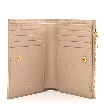 Saint Laurent Grain De Poudre Matelasse Chevron Monogram Zipped Two-Part Wallet Dark Beige 5 of 6