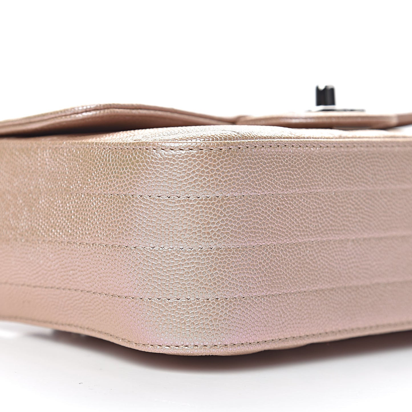 Iridescent Caviar Chevron Quilted Mini Rectangular Flap Light Gold