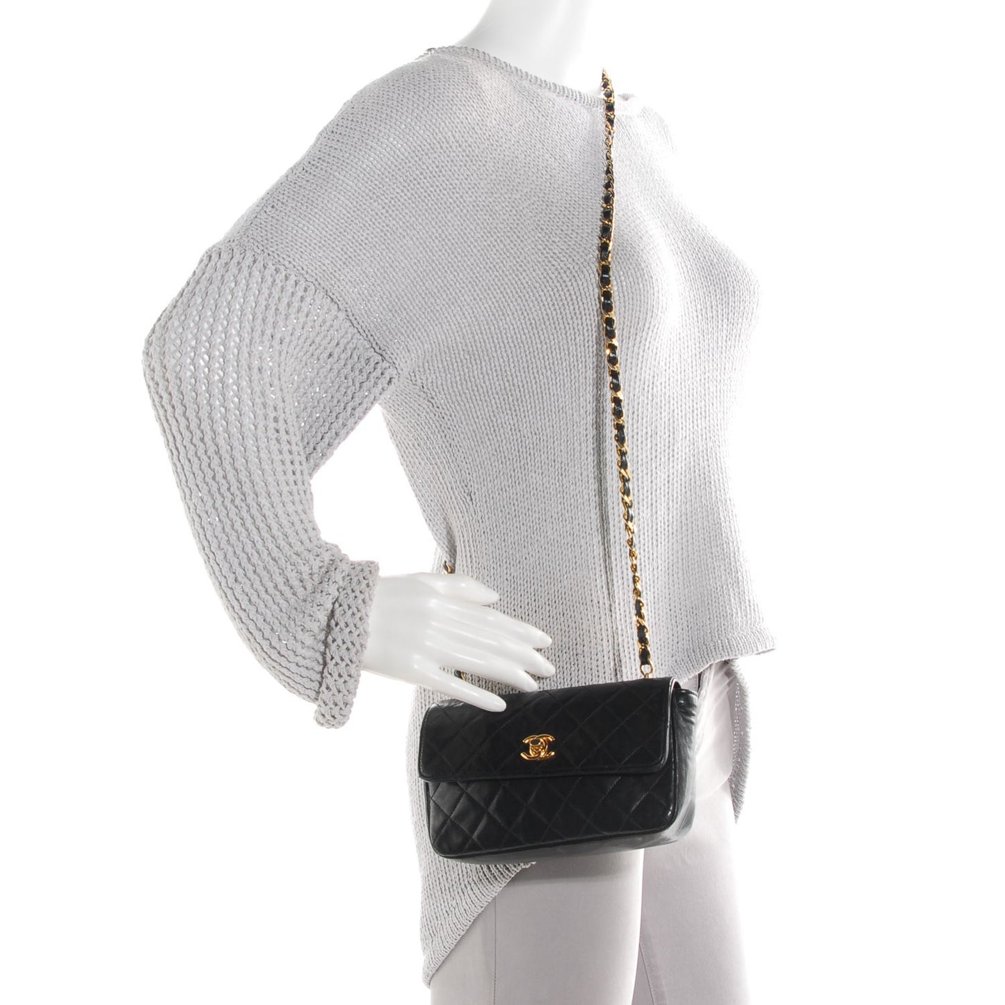 Lambskin Quilted Mini Rectangular Flap Black