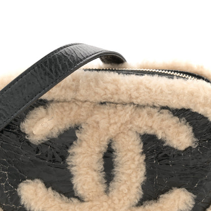Chanel Shiny Crumpled Sheepskin Shearling Waist Bag Black Beige 8 of 12