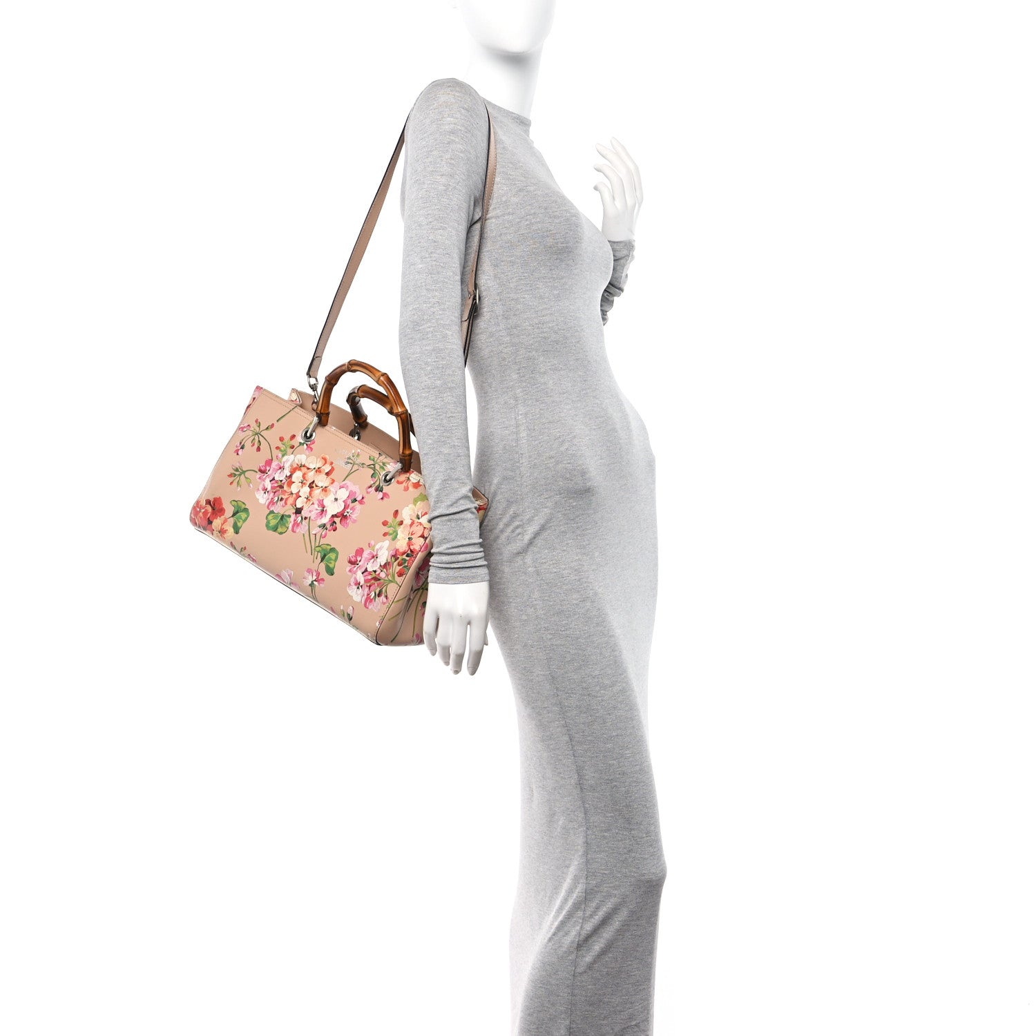 Gucci GG Supreme Monogram Tian Medium Bamboo Shopper Tote Beige Multicolor Red Pink Apricot Multicolor 2 of 12