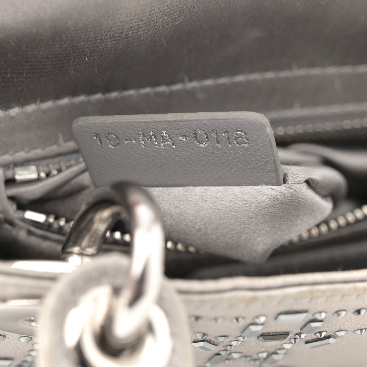 Christian Dior Satin Crystal Cannage Mini Lady Dior Gray 7 of 13