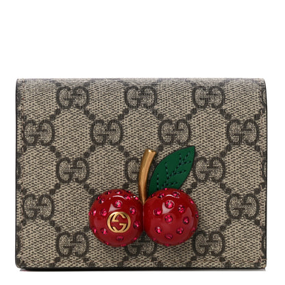 Gucci GG Supreme Monogram Cherry Embellished Card Case Wallet Hibiscus Red 1 of 9
