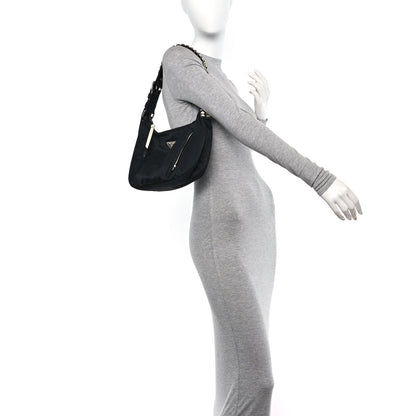 Prada Tessuto Nylon Studded New Vela Hobo Black White 2 of 11
