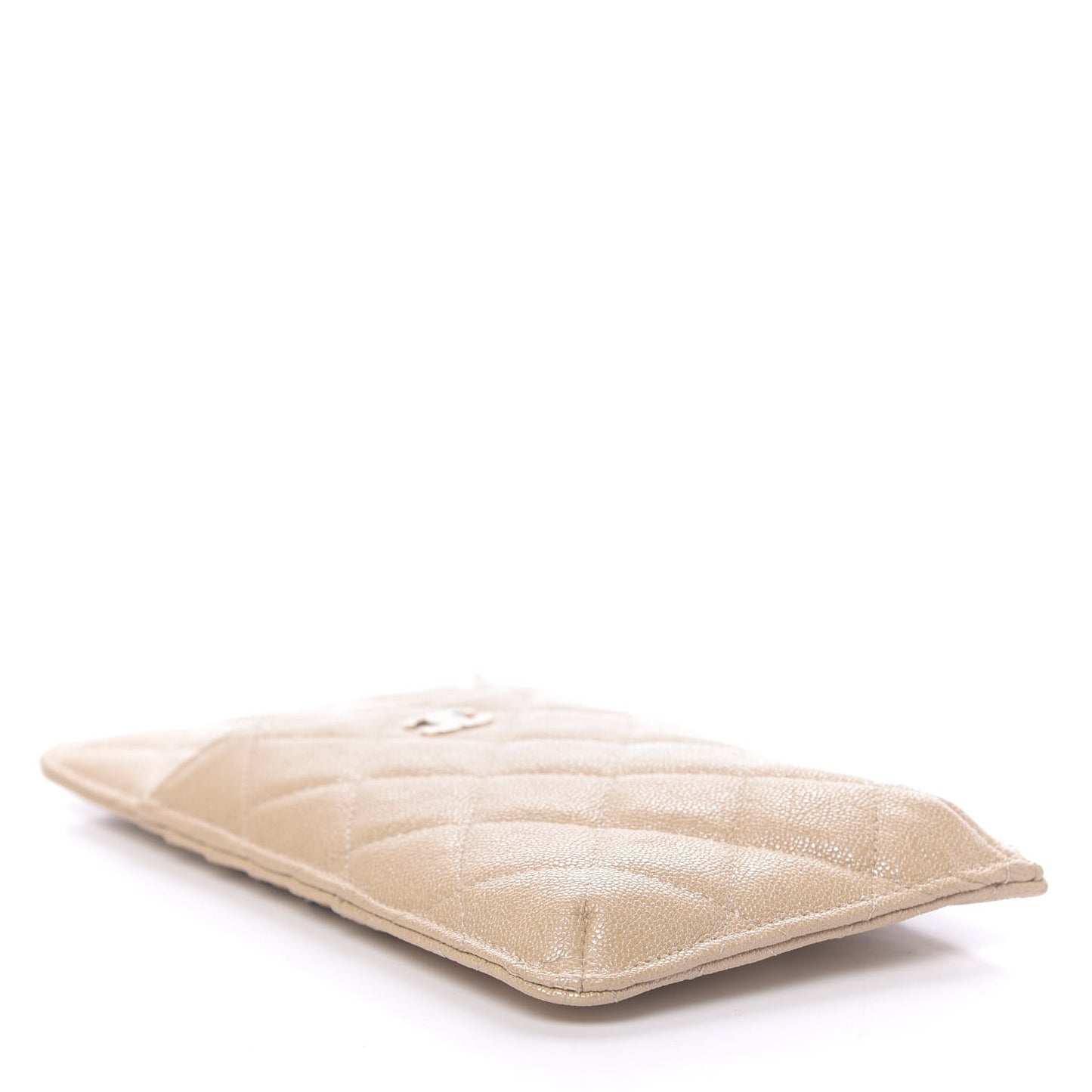 Iridescent Caviar Quilted Classic Flat Wallet Pouch Beige