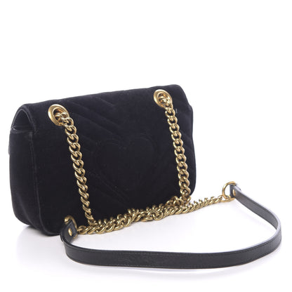 Gucci Velvet Matelasse Mini GG Marmont Shoulder Bag Black 3 of 16