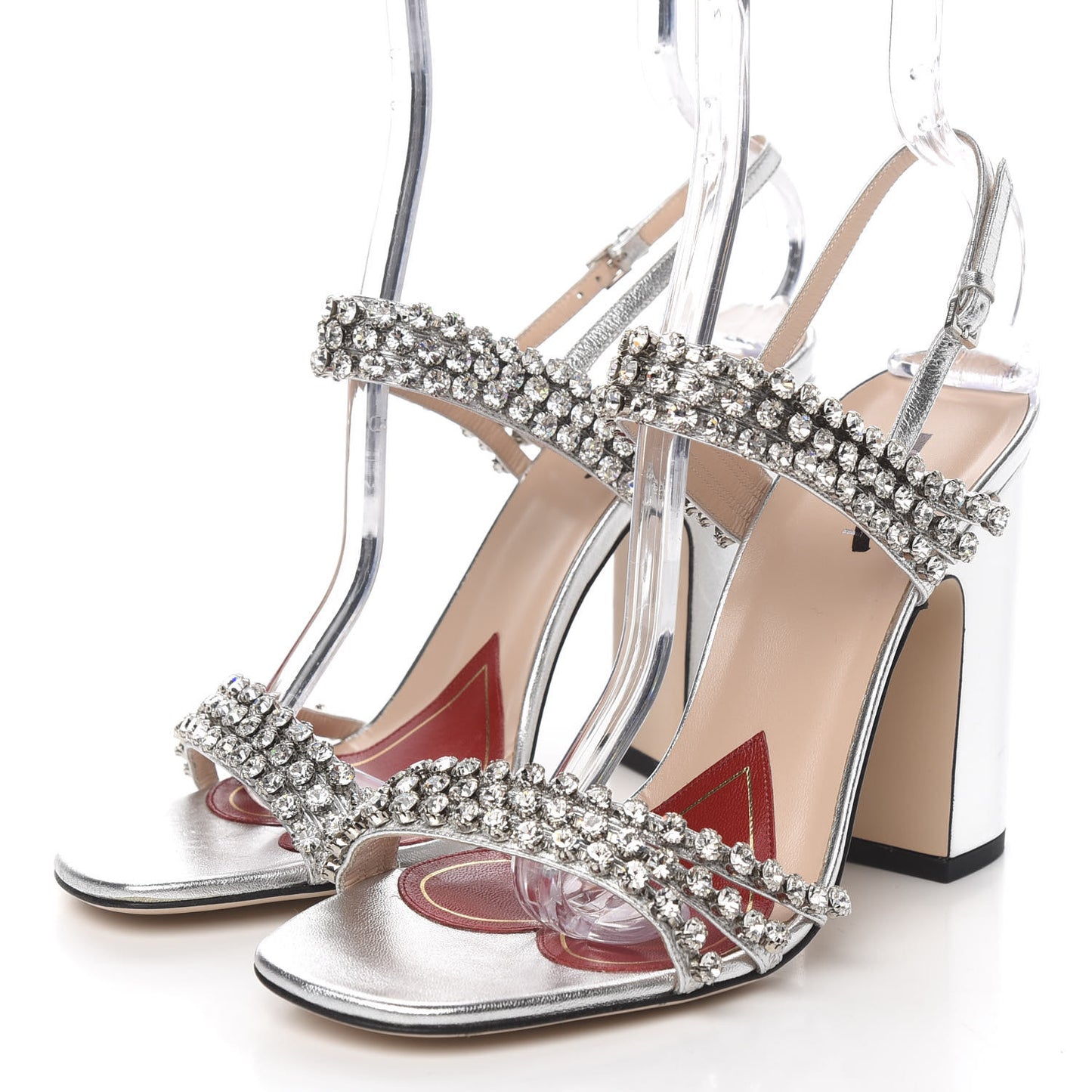 Nappa Silk Crystal Bertie High Heel Sandals 38.5 Argento