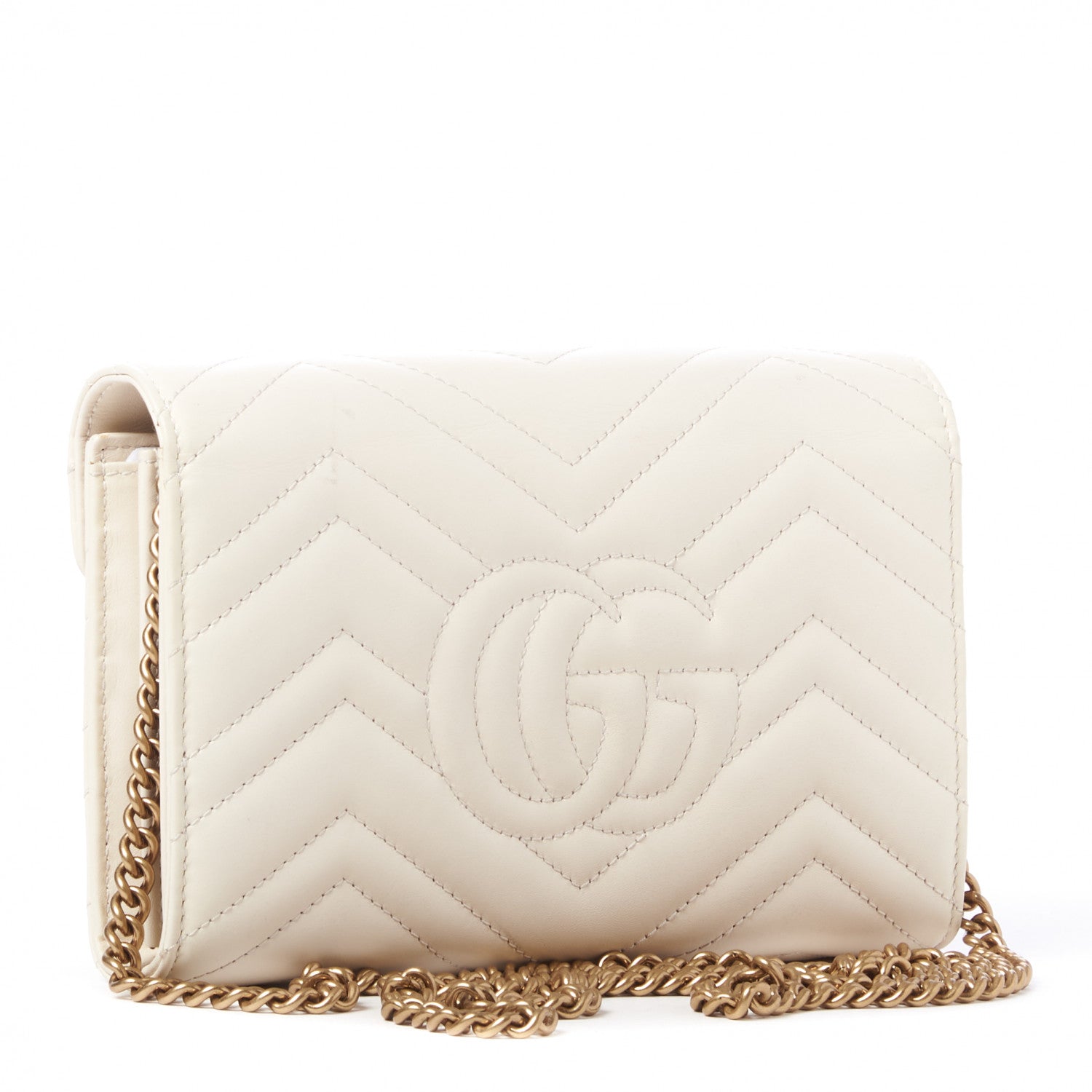 Gucci Calfskin Matelasse GG Marmont Chain Wallet Mystic White 3 of 11