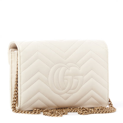 Gucci Calfskin Matelasse GG Marmont Chain Wallet Mystic White 3 of 11