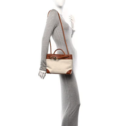 Bottega Veneta Washed Canvas Calfskin Small Andiamo Shoulder Bag Natural Light Wood 2 of 17