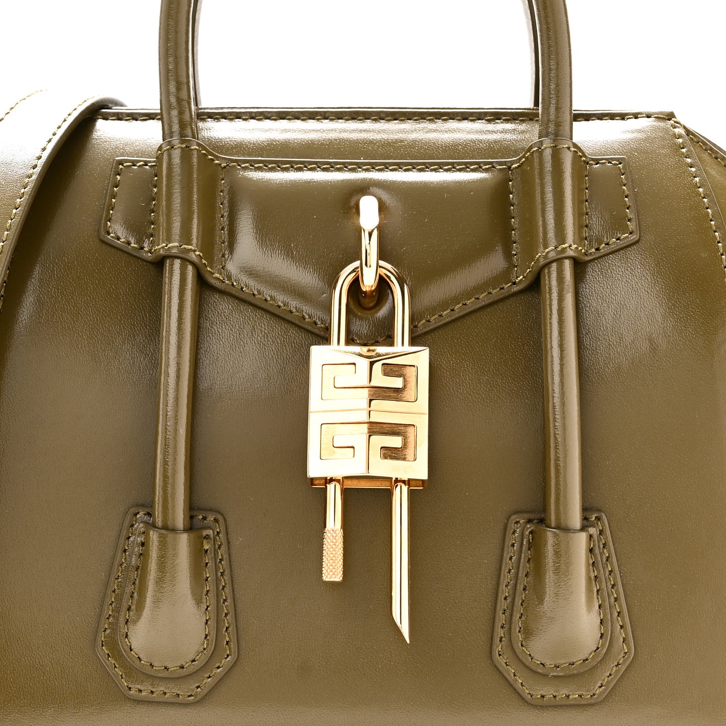 Box Calfskin Mini Lock Antigona Shoulder Bag Dark Khaki