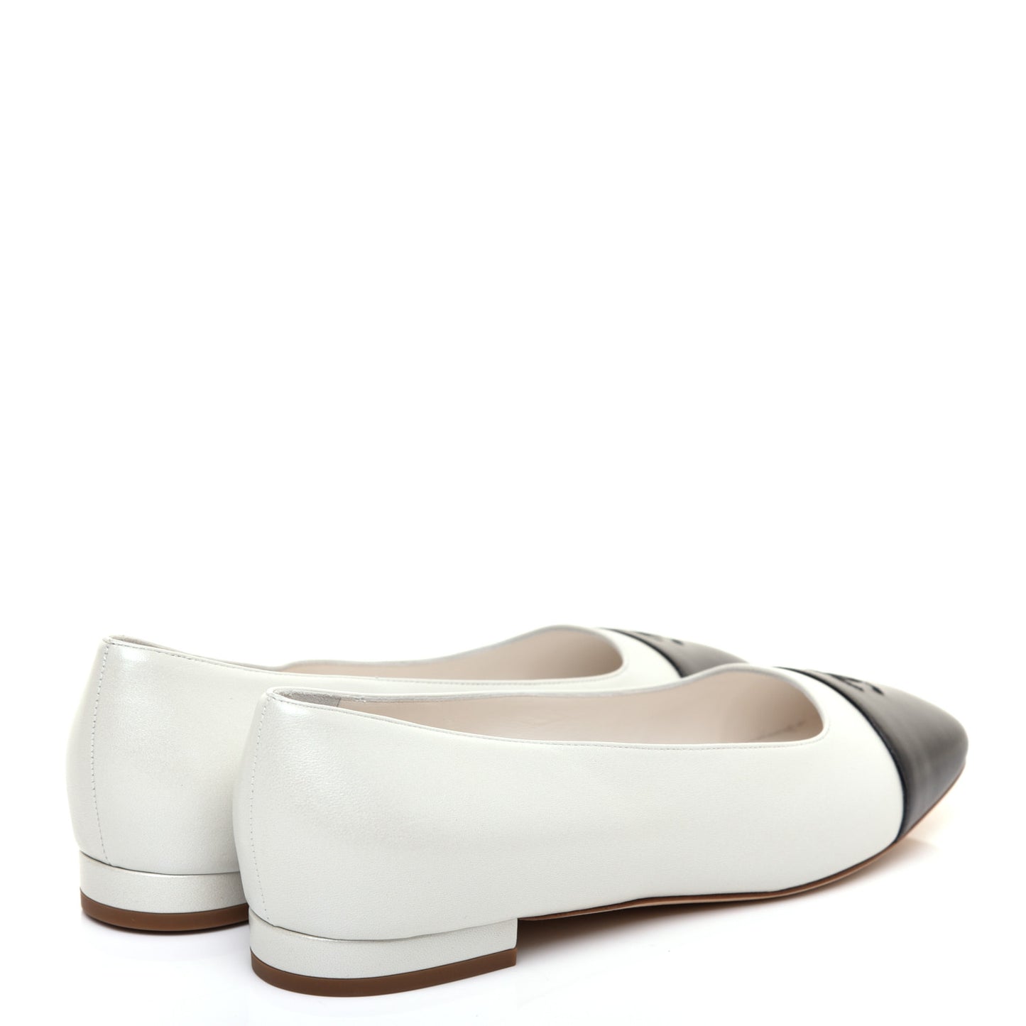 Lambskin Cap Toe CC Ballerina Flats 37.5 White Black