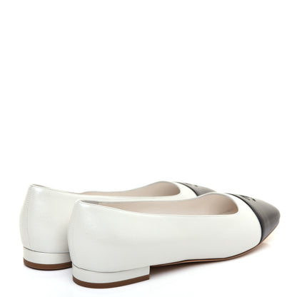 Chanel Lambskin Cap Toe CC Ballerina Flats 37.5 White Black 4 of 10