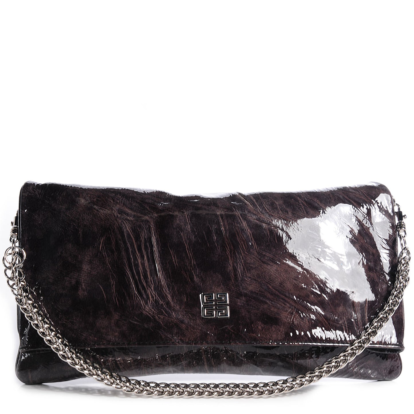 Crinkled Patent Envelope Folded Clutch Black Grey
