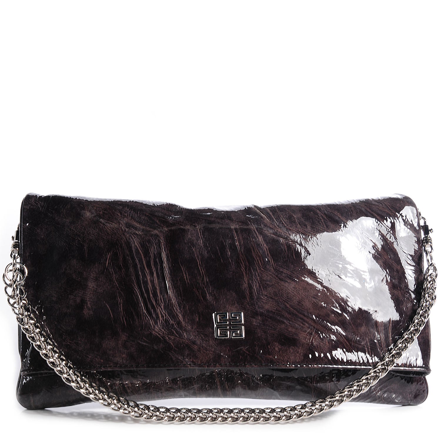 Givenchy Crinkled Patent Envelope Folded Clutch Black Grey 1 of 8