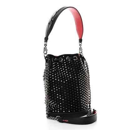 Christian Louboutin Silk Satin Calfskin Marie Jane Loubirun Studded Bucket Black 3 of 8